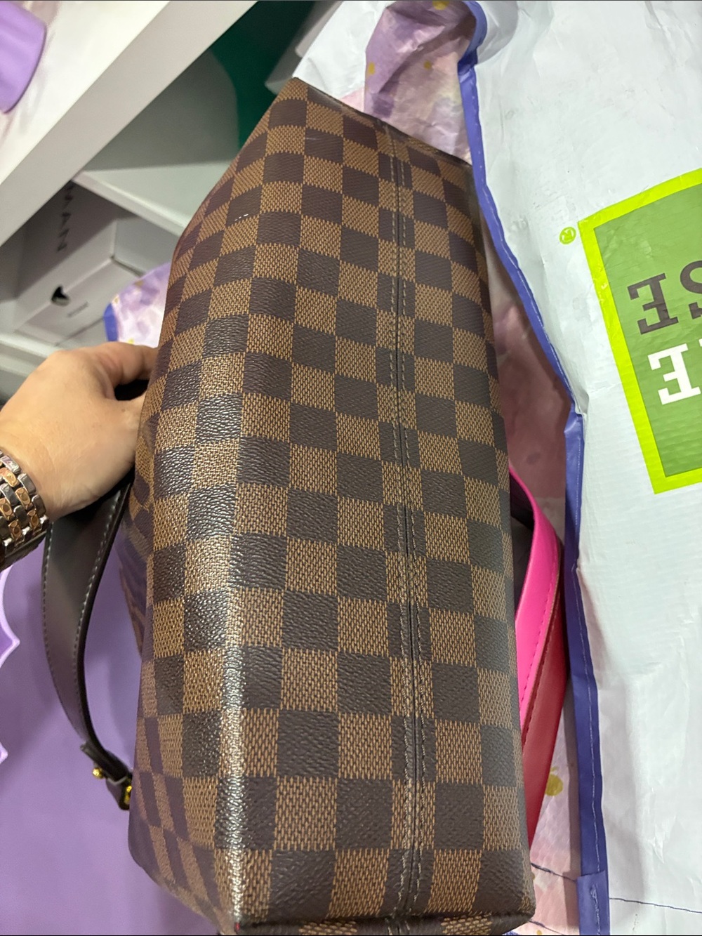 Source Unknown Brown Checkered Tote with Gold Hardware - Picture 6 of 6
